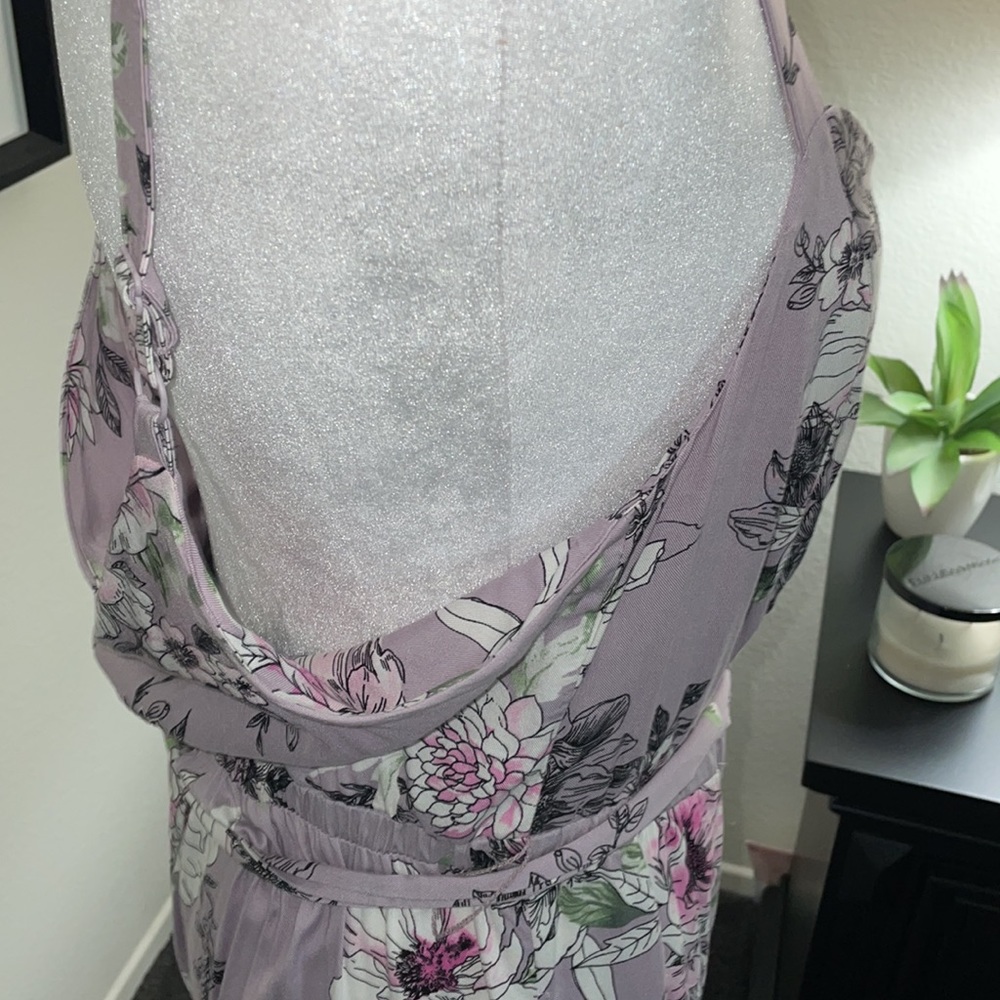 Torrid Floral Challis Self Tie Culotte Jumpsuit Romper Lilac Purple size 00 - Picture 4 of 10